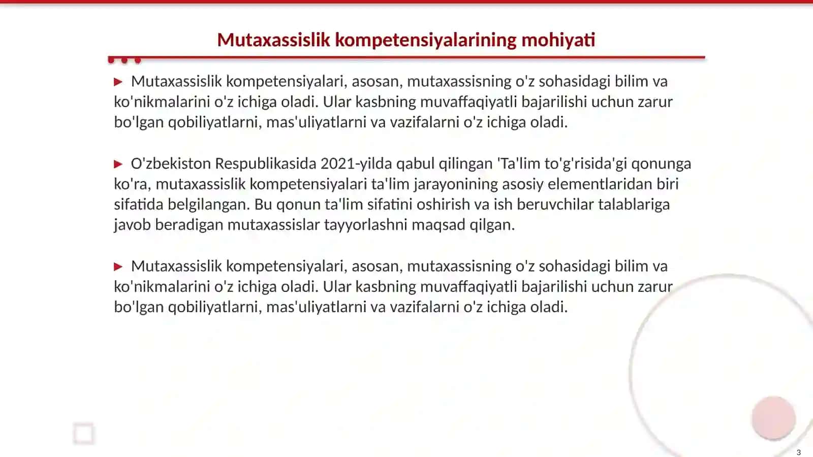 Mutaxassislikning kasbiy kompetensiyalari 3