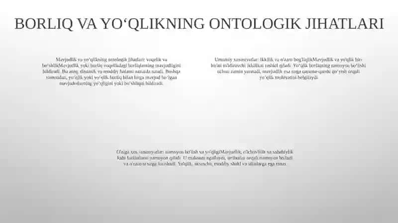 Borliq Va YoʻQlik Tushunchalaring Umumiy Va Uziga Xos Xususiyatlari 3