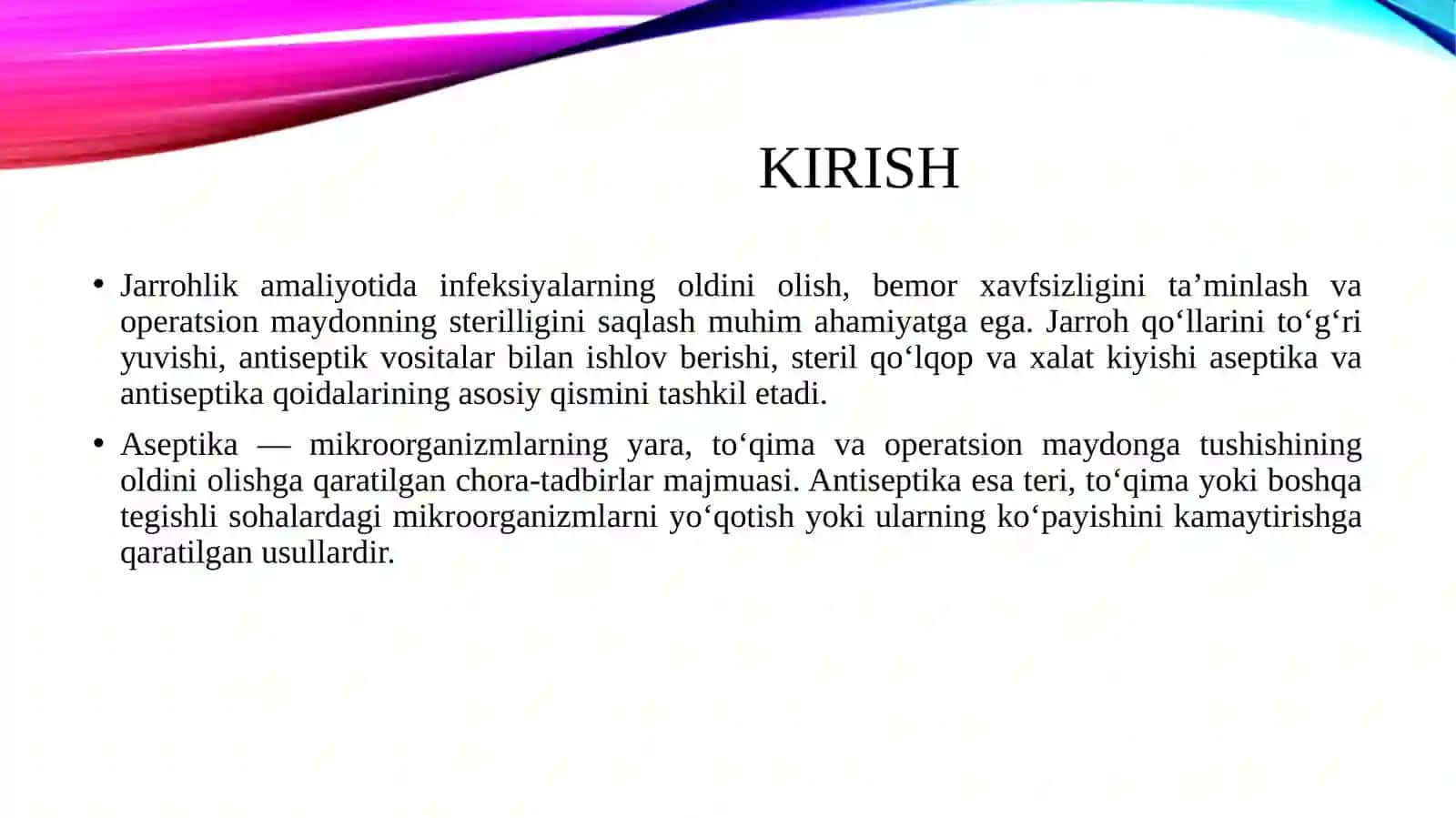 Jarroh qo‘llarini yuvish, antiseptiklar bilan ishlov berish va steril qo‘lqop, xalat kiyish texnikasi 3