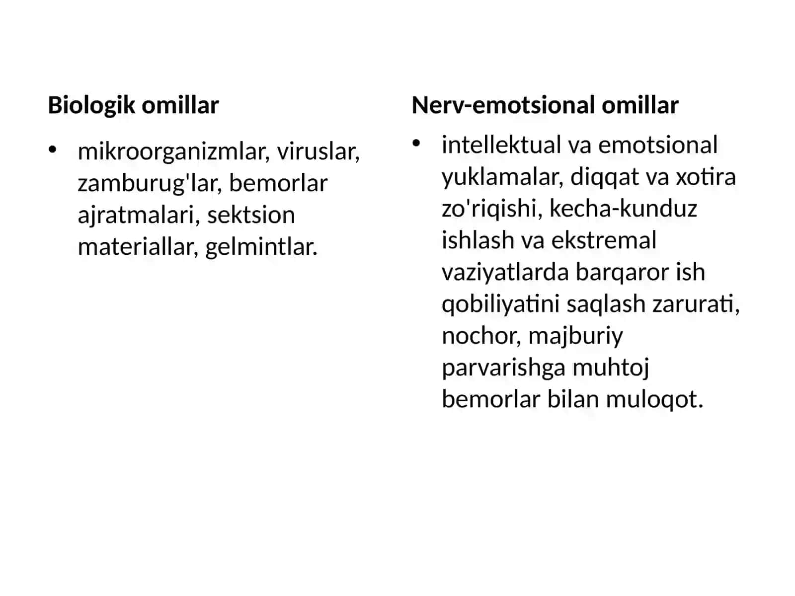 Salomatlikka fizik, kimyoviy va psixologik xavf omillari ta'siri 3