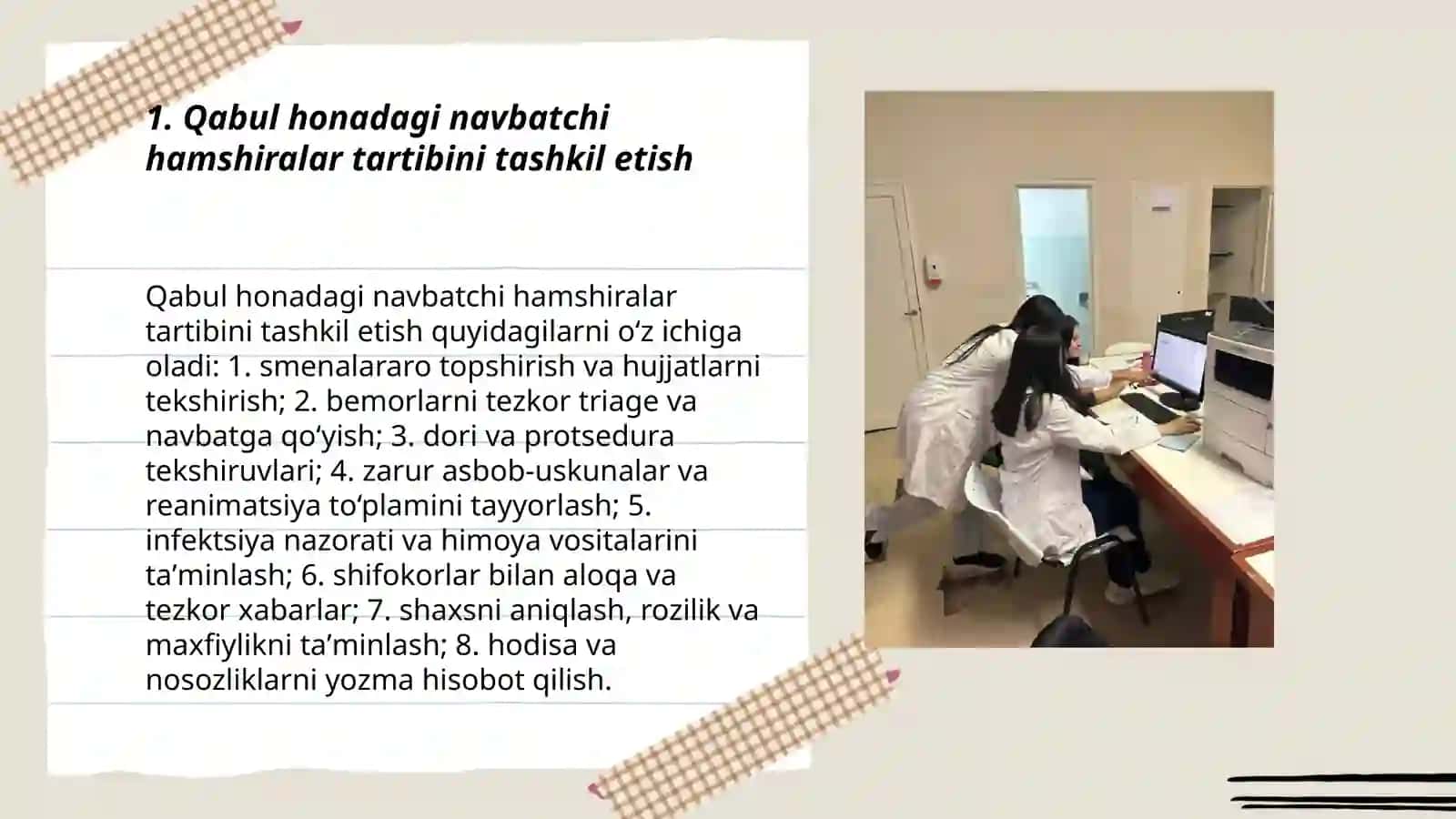 Qabul honadagi navbatchi hamshiralar tartibini tashkil etish 3