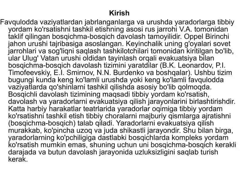 Tibbiy va Evakuatsiya Yordamini Tashkilitish 3