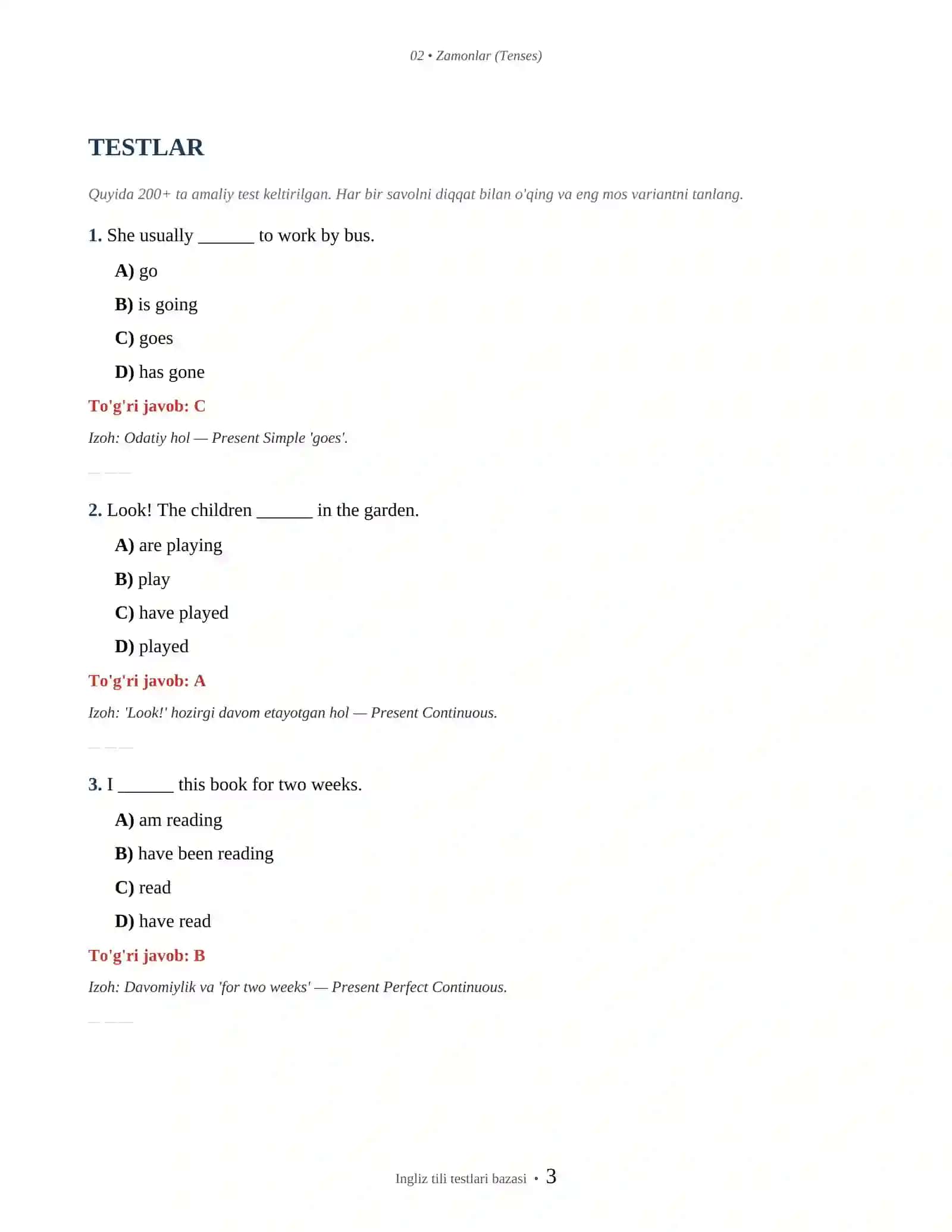 INGLIZ TILI ZAMONLAR — TENSES 3