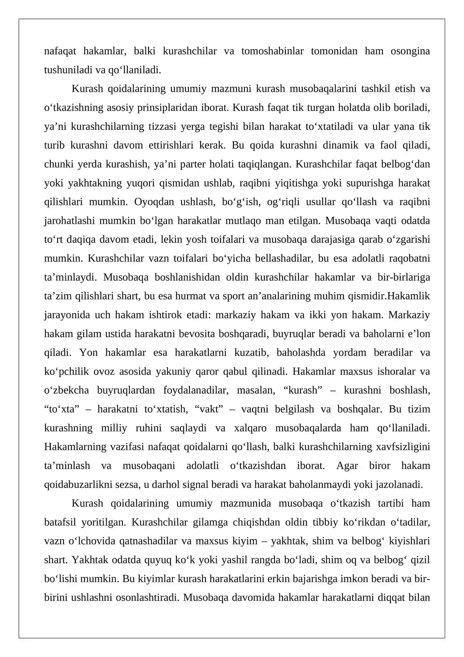 Kurash turi bo‘yicha hakamlik qilish qoidalari, hakamlarning vazifalari, musobaqalar 3