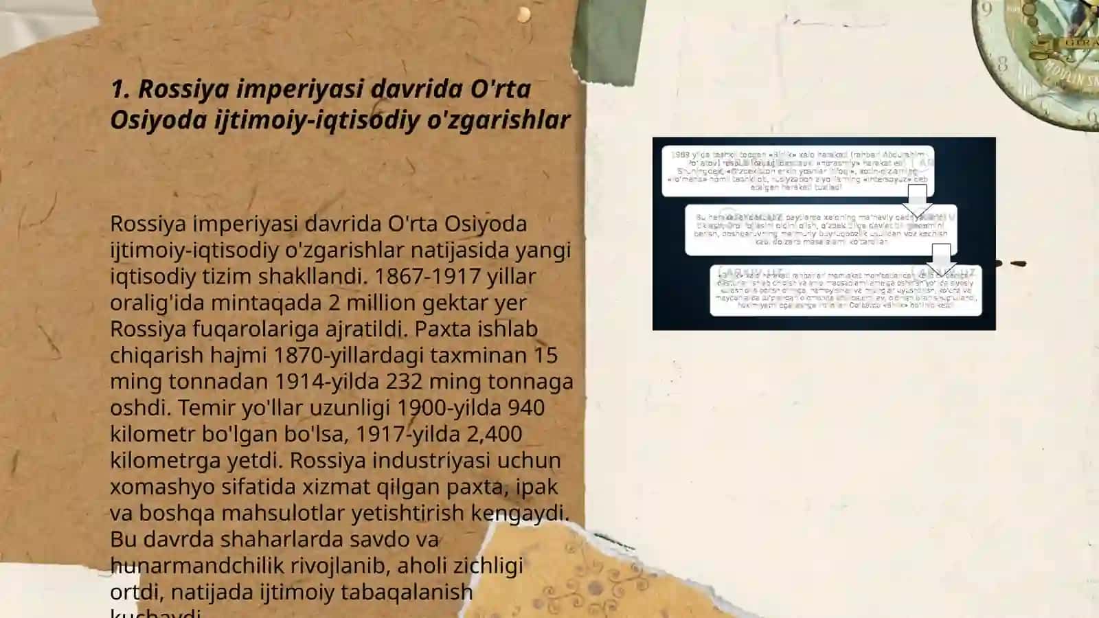 Rossiya imperiyasi va sovet hukmronligi davrida o'lkadagi ijtimoiy-iqrisodiy siyosiy va manaviy jarayonlar 3