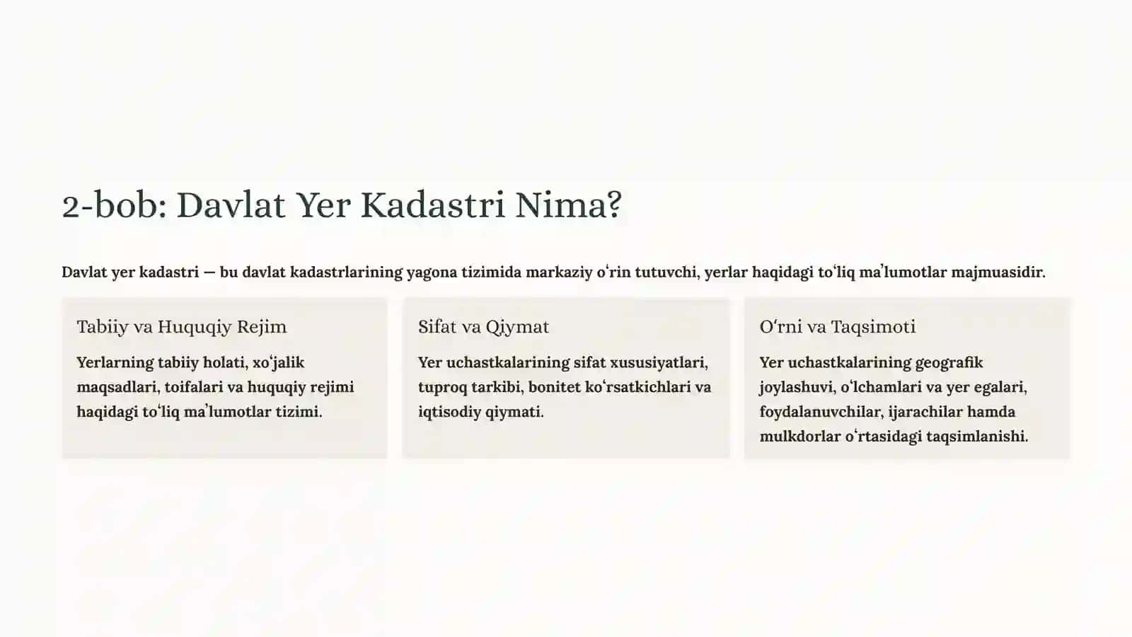Oʻzbekiston Respublikasi Davlat Yer Kadastri To'g'risidagi Qonun 3