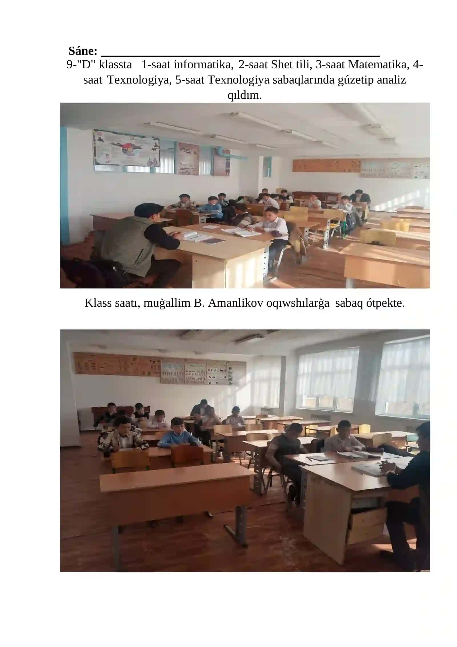 ÓZBEKSTAN RESPUBLÍKASÍ JOQARÍ BILIMLENDIRIW, PÁN HÁM INNOVACIYALAR MINISTRLIGI Ájiniyaz atındaģı Nókis Mámleketlik Pedagogika Institutı "Tarıyx" fakulteti Geografiya hám ekonomikalıq bilim tiykarları qánigeliginiń 4-"A" topar studenti Óteev Quwanıshbektiń Nókis qalası 28-mektepte qánigelik ámeliyatı boyınsha esabatı 3
