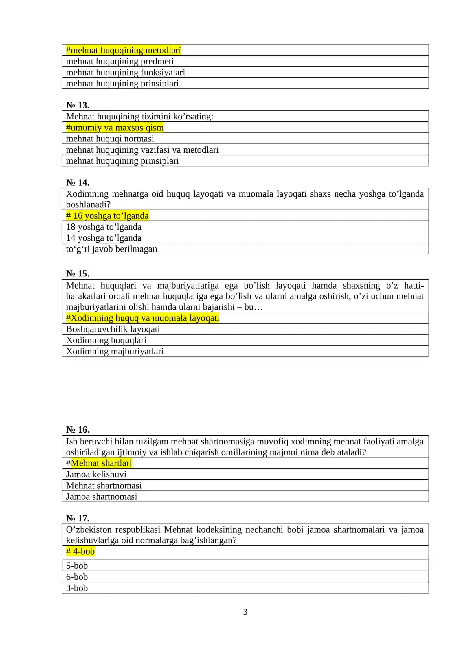 Huquq sohalari test 3