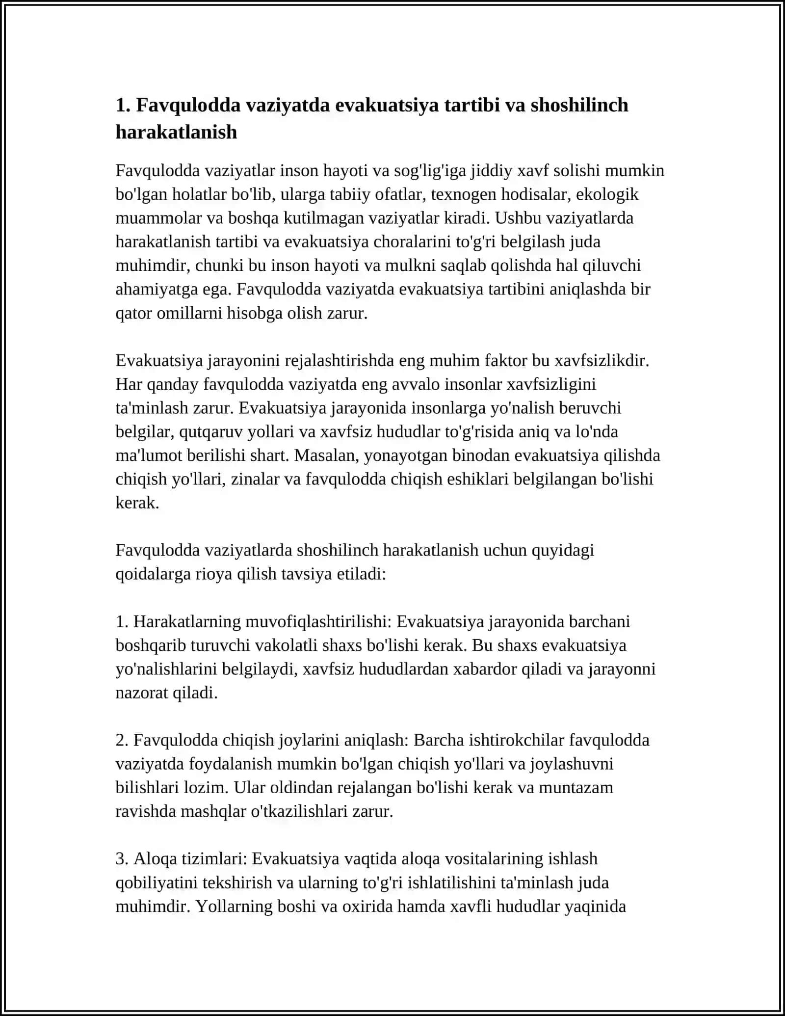 REFERAT: FAVQULODDA VAZIYATLARDA HARAKATLANISH 3