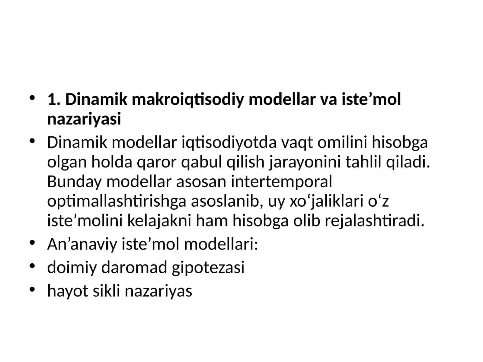 Dinamik makro iqtisodiy modellar va iste’mol nazariyasi 3