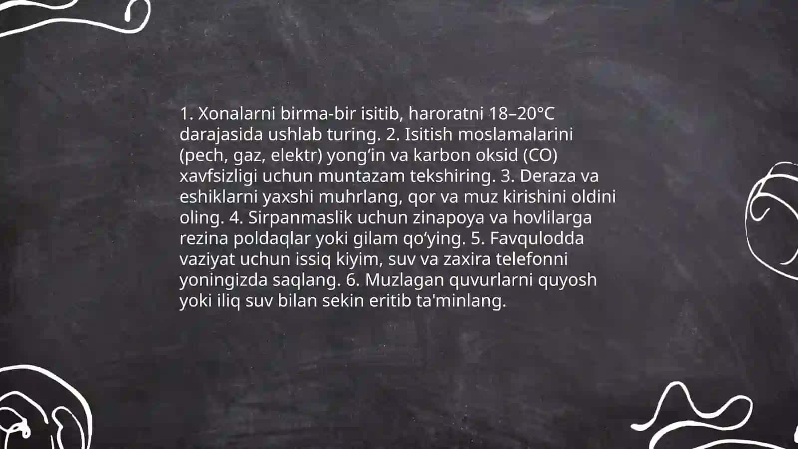 Iqlim o’zgarishi bilan bog’liq vaziyatlar( anomal sovuq, anomal issiq,havo ifloslanishida) to’g’ri harakatlanish tartibi 3