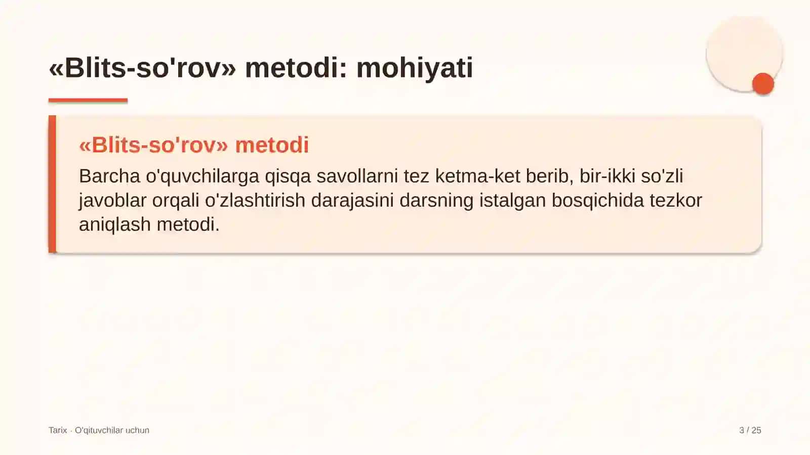 tarix darslarida blits so'rov metodidan foydalanish 2887 3