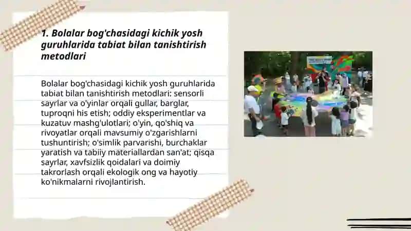 Bolalar bog'chasidagi kichik yosh guruhlarida tabiat bilan tanishtirish metodlari 3