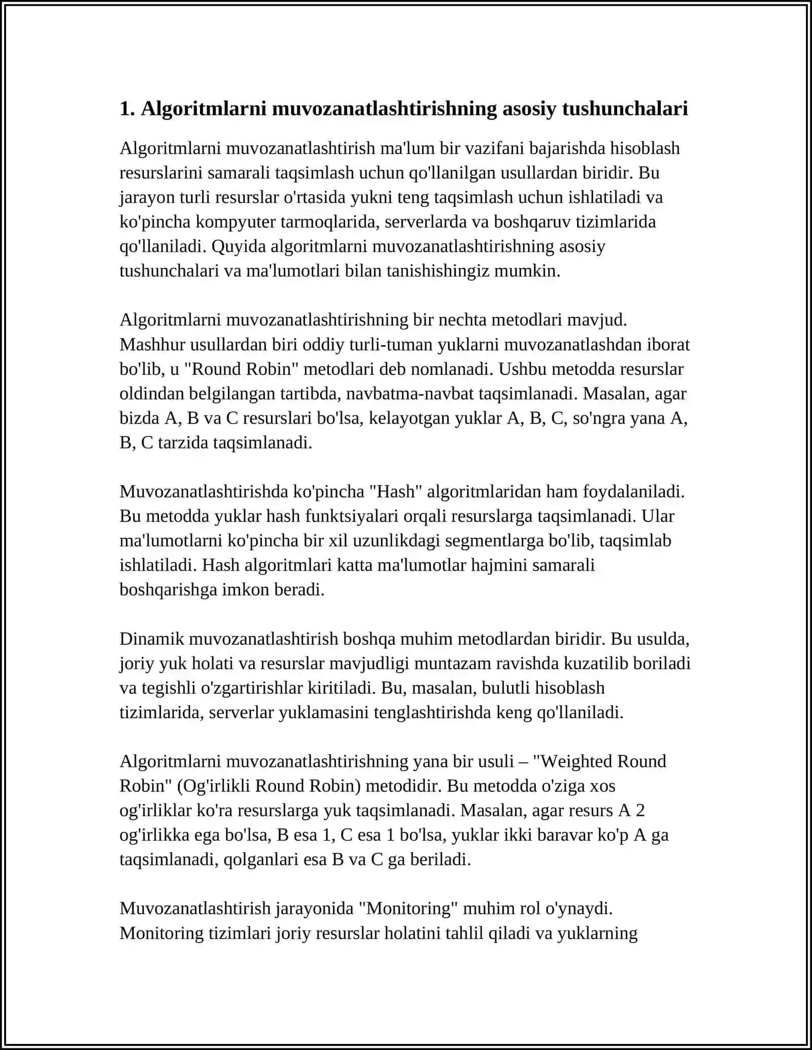 MUVOZANATLASH ALGORITMLARI: MUVOZANATLASHNING UMUMIY VA HUSUSIY ALGORITMLARI 3