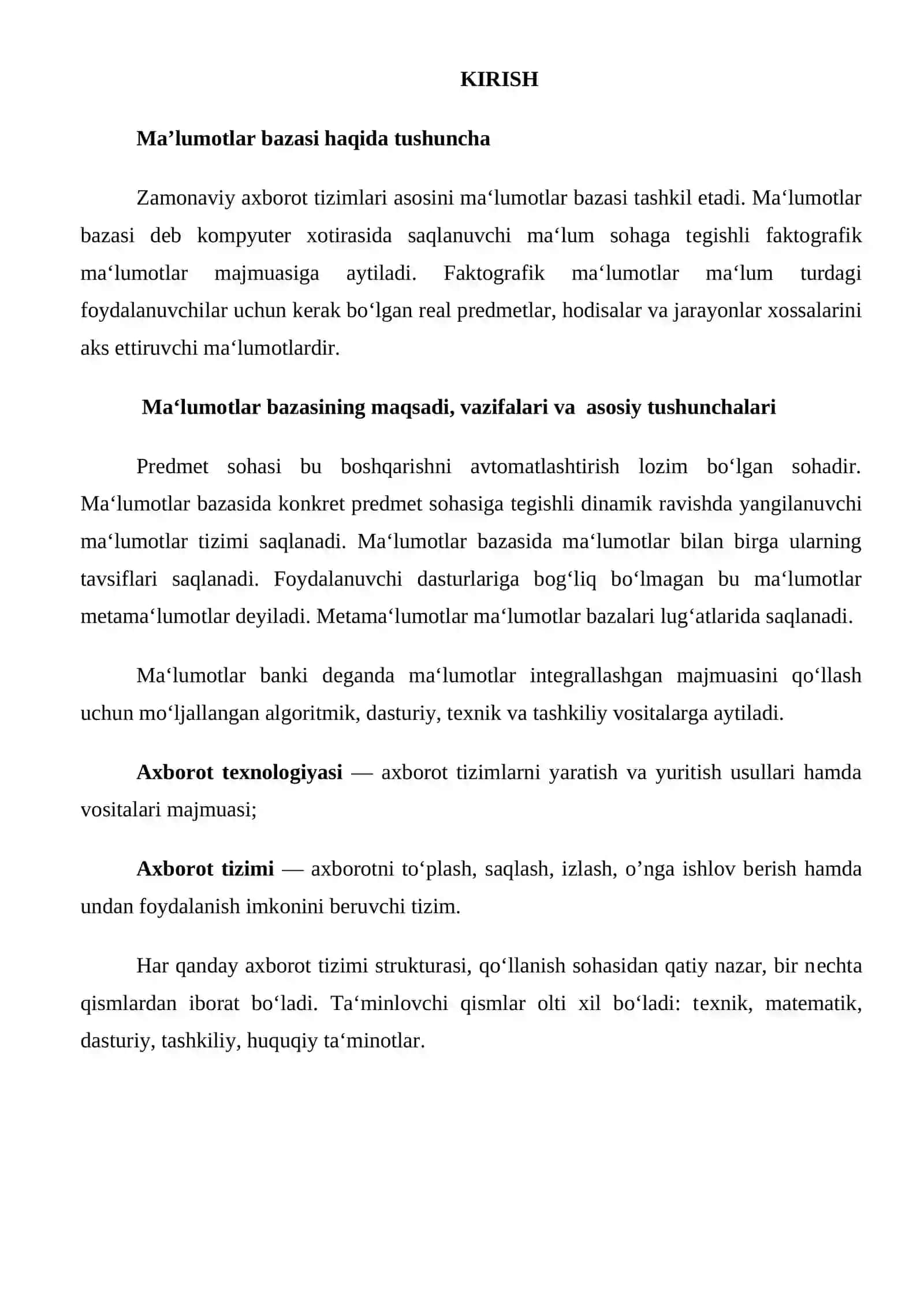 Geografik Ma’lumotlar bazalari (GIS):GISning asosiy qadiriyatlari ma’lumotlar bazalari turlari va ularni ishlatish sohalarini tashkil qilish 3