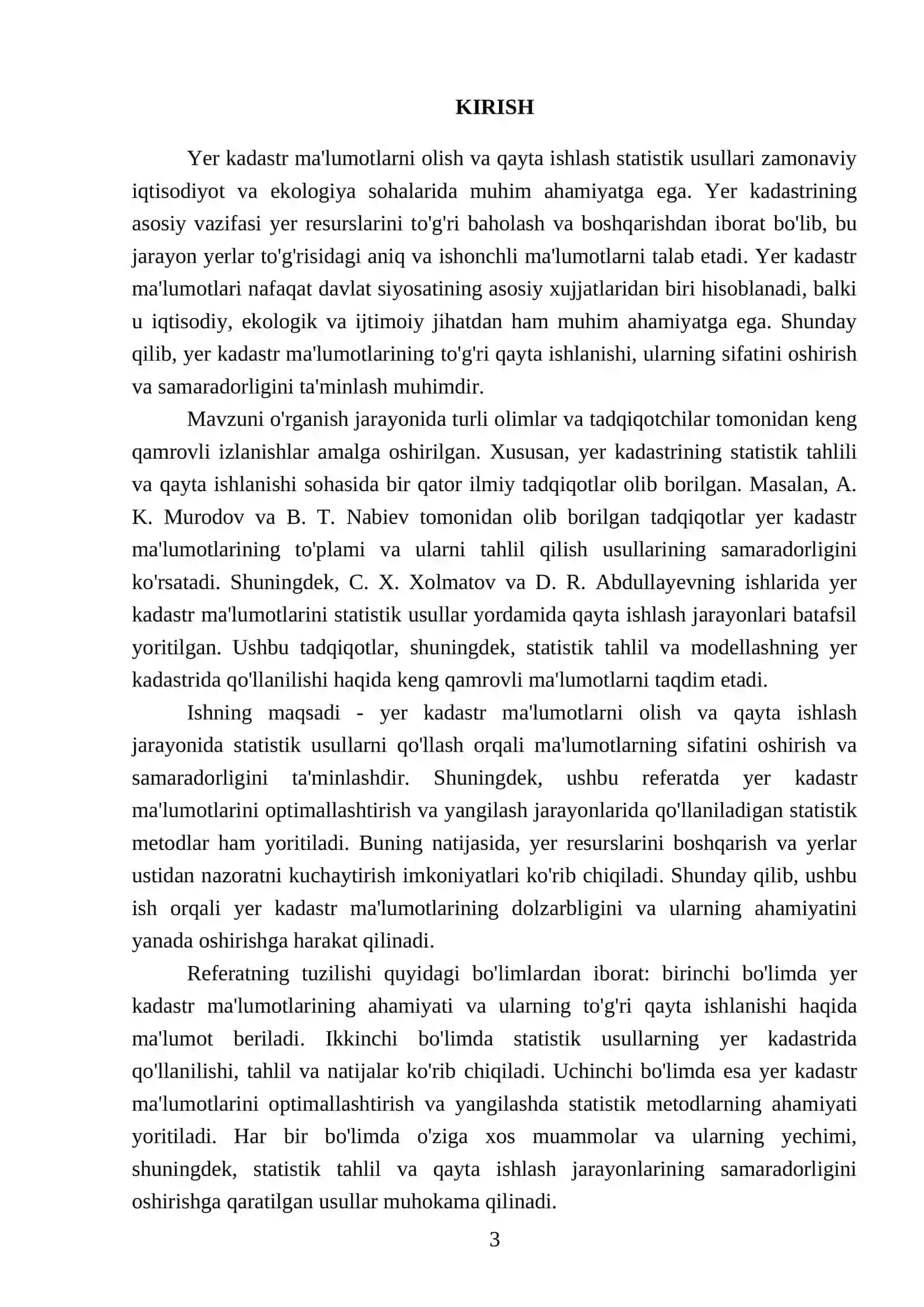 Yer kadastr malumotlarni olish va qayta ishlashning statistik usullari 3
