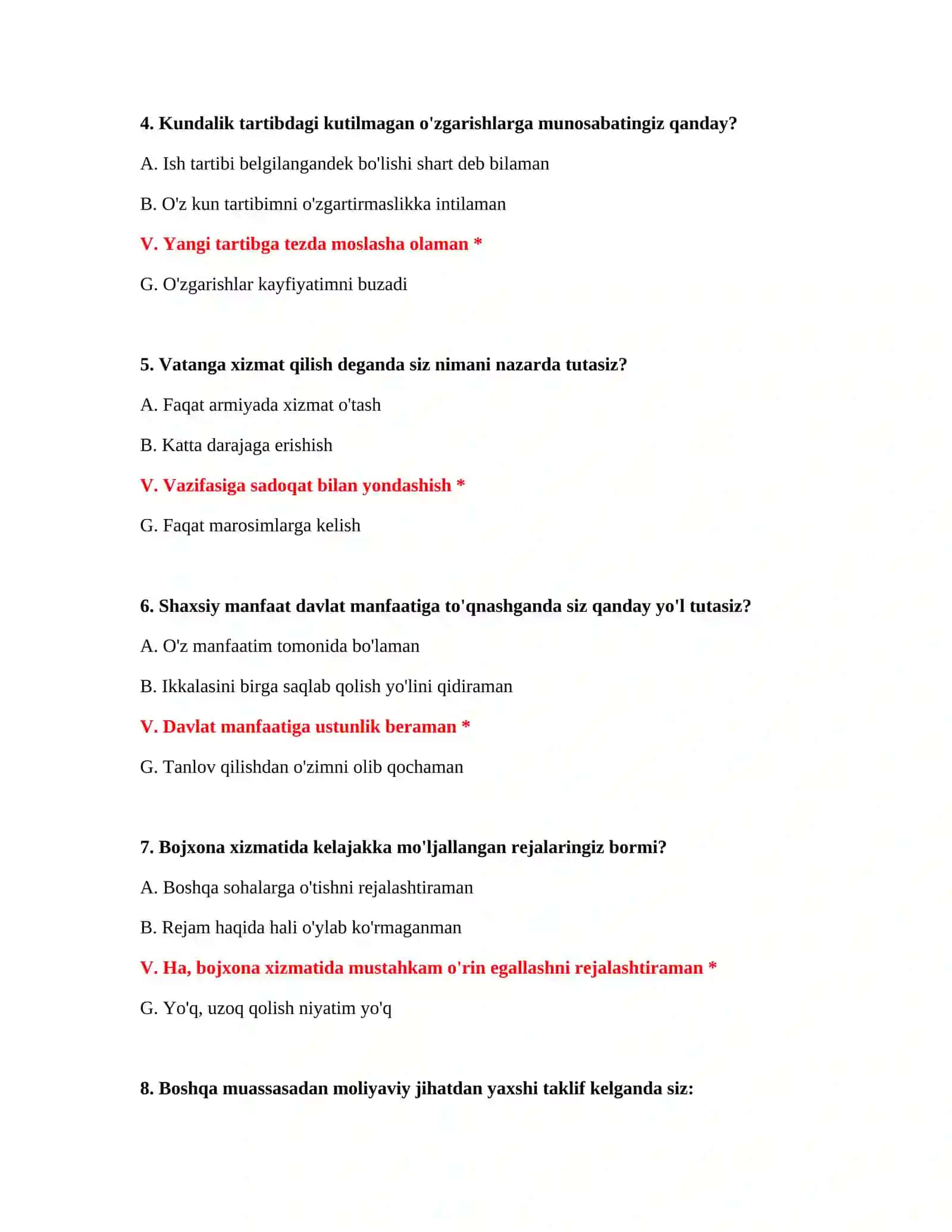 Bojxona testlari 3