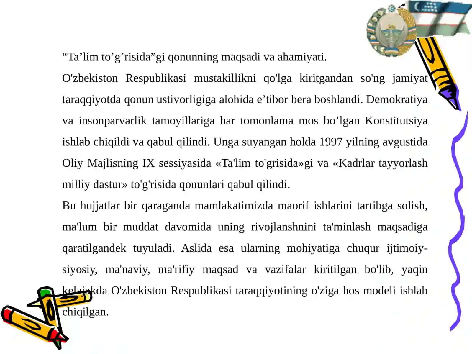 Ta’lim to’g’risida va Kadrlar tayyorlash milliy dasturi 3