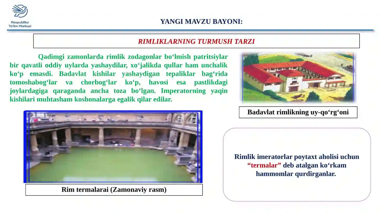 6-sinf Tarix fanidan Qadimgi Rim madaniyati dars taqdimoti 3