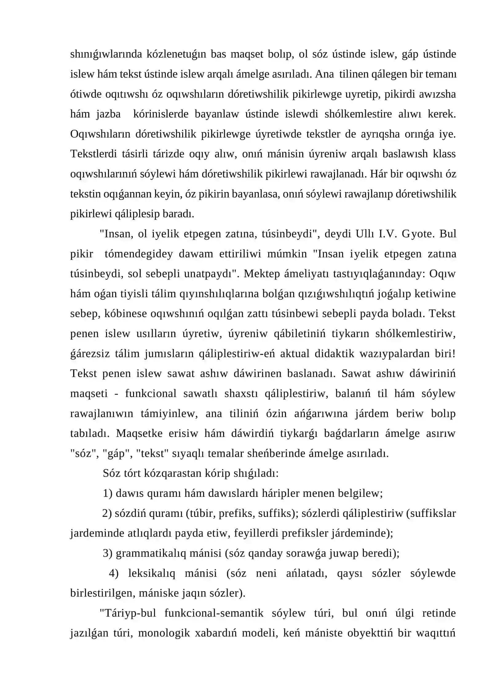 Baslawısh tálimde tekst ústinde islewdiń maqset hám wazıypaları, ámeliy áhmiyeti 3