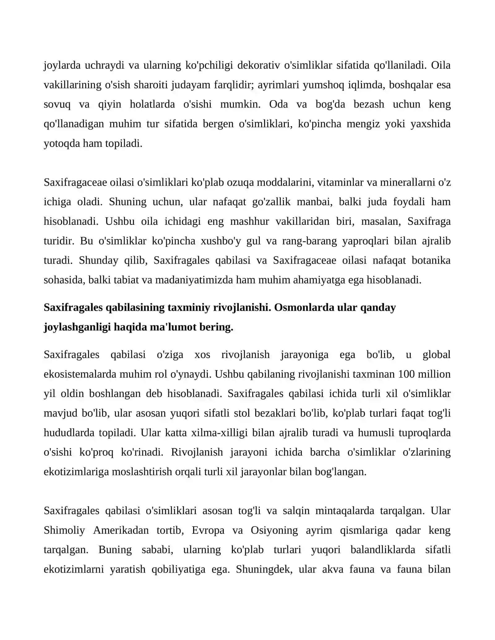 Toshyorarnamolar - saxifragales. qabilasi. Toshyorardoshlar - Saxifragaceae. oilasi tavsifi va va asosiy vakillari. 3