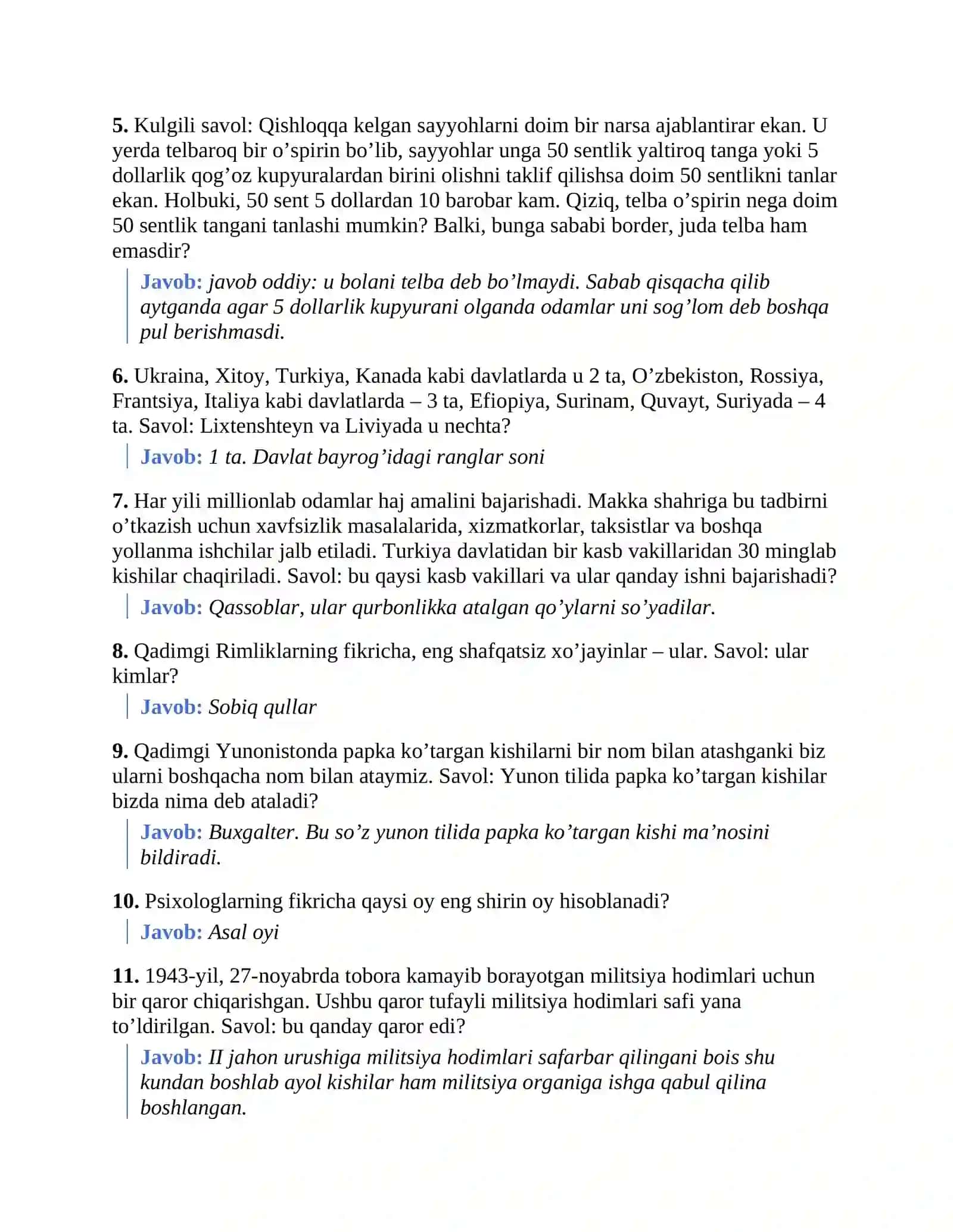 Mantiqiy savollar javoblari bilan 3