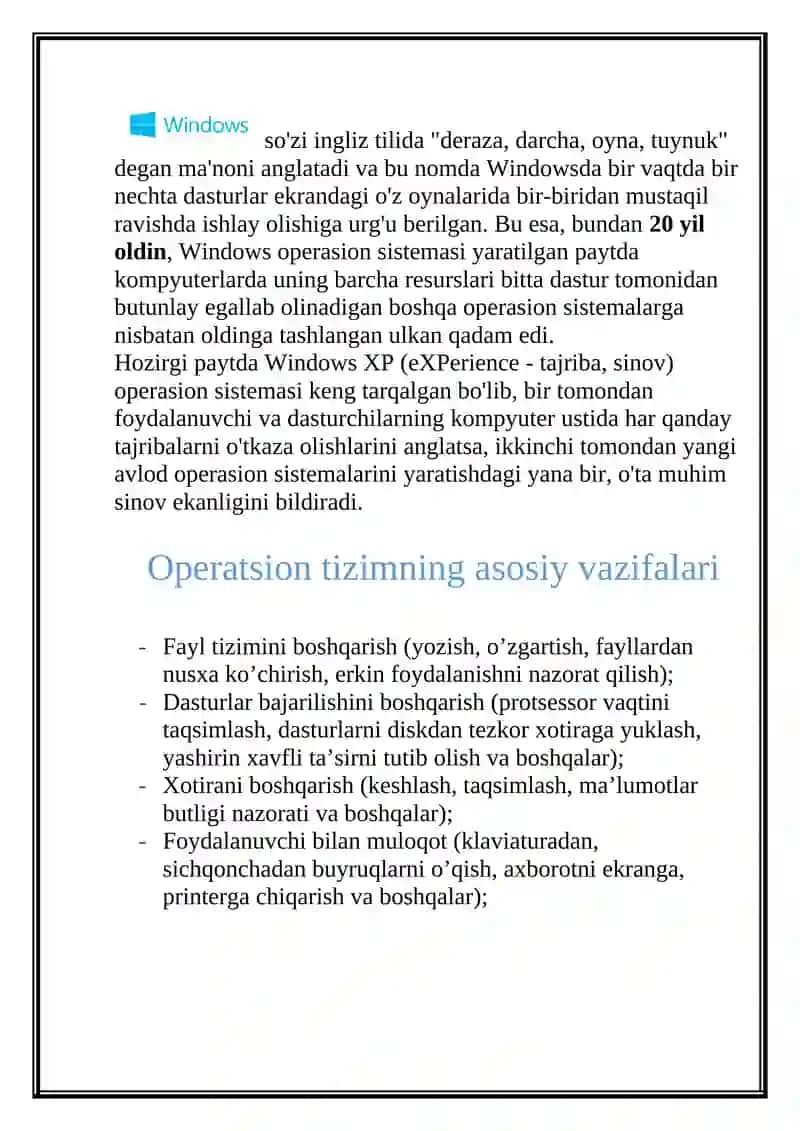 Zamonaviy Windows operatsion tizimlari 3