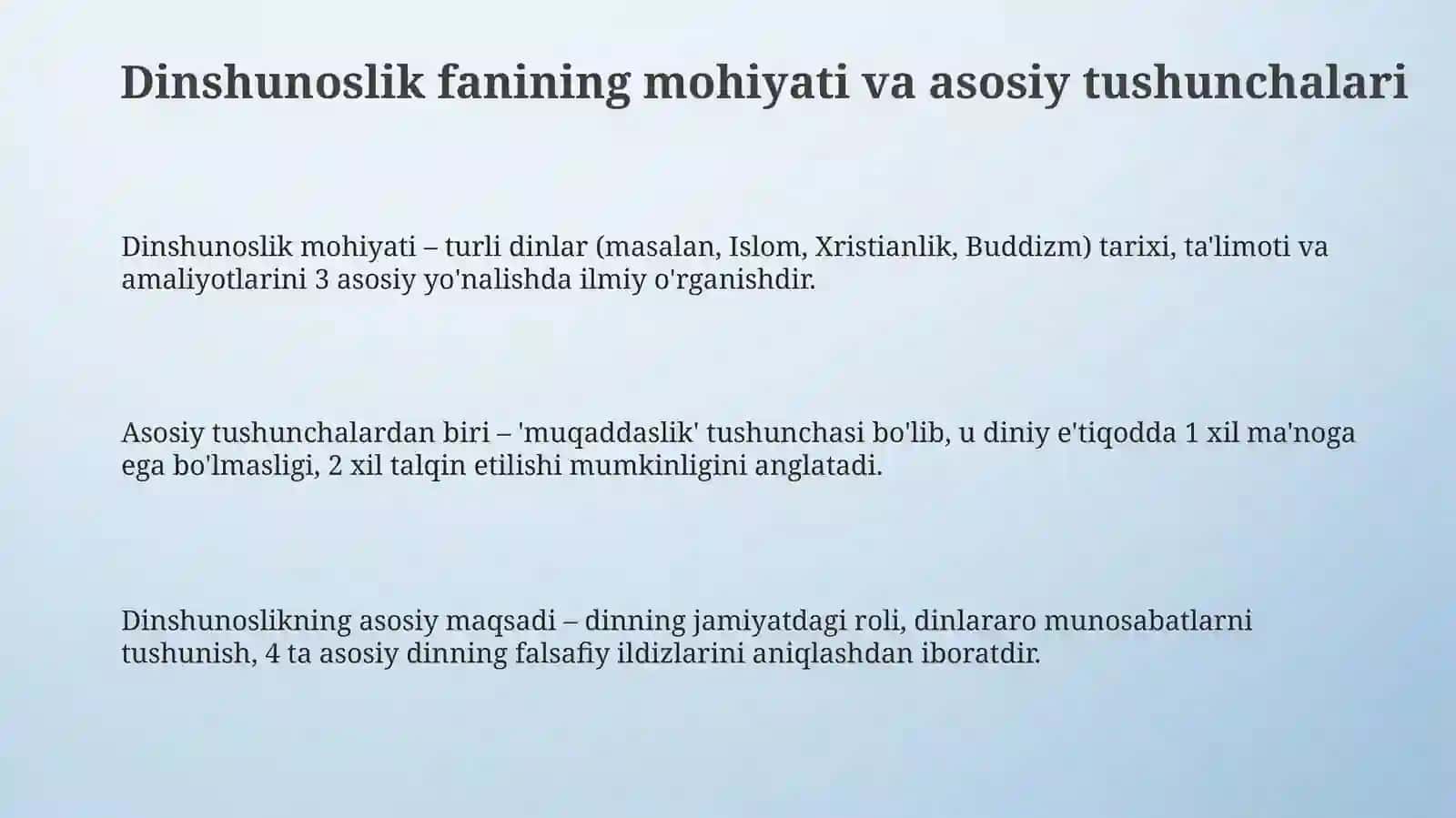Dinshunoslik fanining mohiyati va asosiy tushunchalari 3