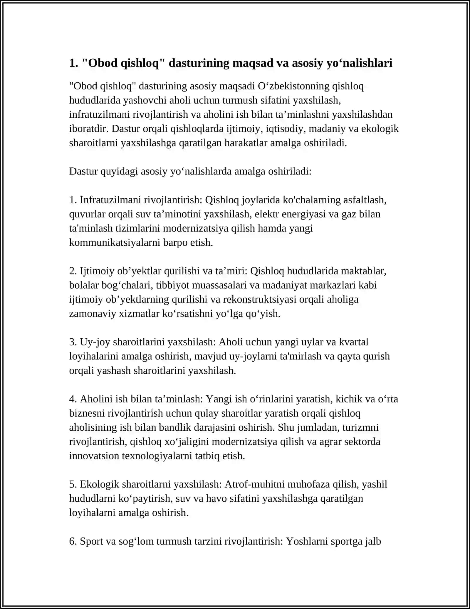 OʻZBEKISTONDA "OBOD QISHLOQ" DAVLAT DASTURI-QISHLOQ AHOLISINING TURMUSH DARAJASINI YAXSHILASH VA ISH BILAN TAʼMINLASH MASALALARI 3
