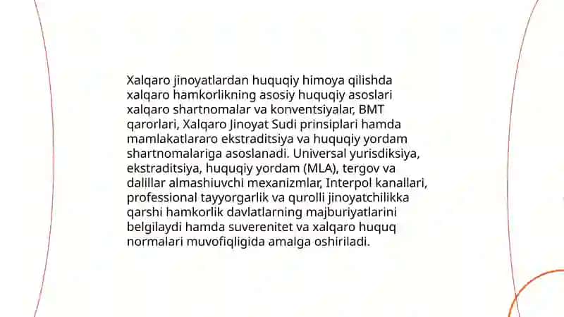 Xalqaro jinoyatlardan huquqiy himoya qilishni ta'minlash bo'yicha xalqaro hamkorlik va davlatning ichki huquqiy munosabatlari sub'ektlari 3