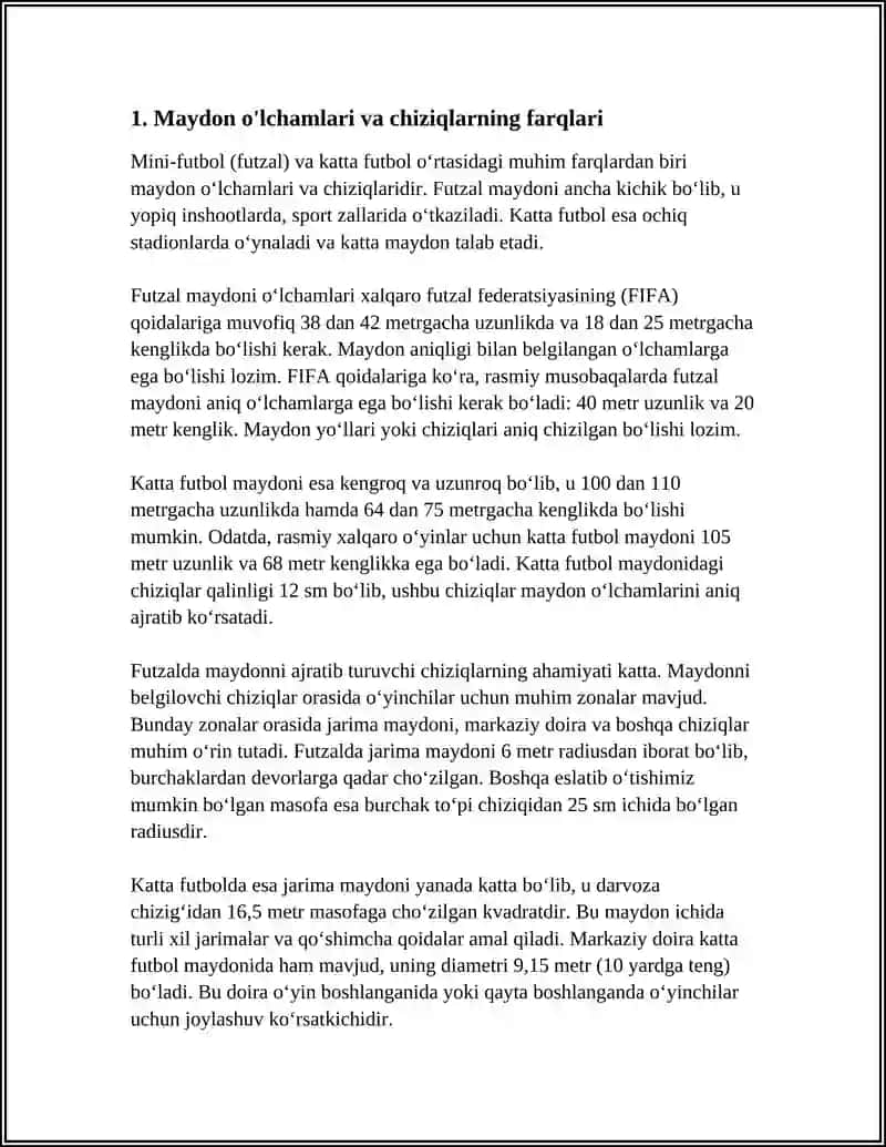 MINI-FUTBOL (FUTZAL) VA KATTA FUTBOLNING FARQLARI 3
