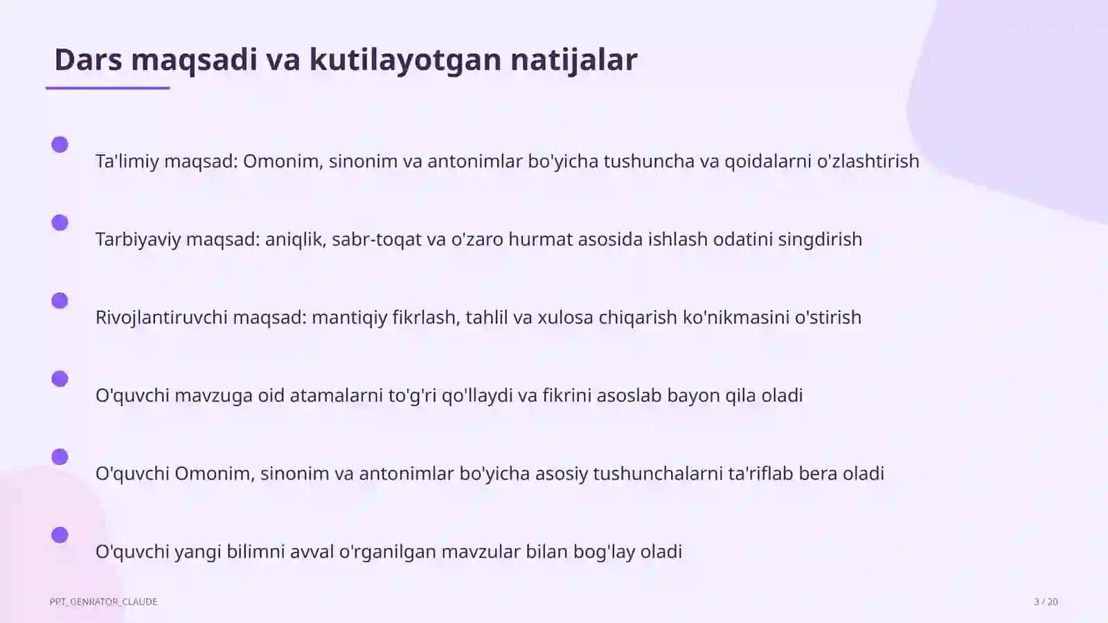 Ona tili (5–11) — takrorlash darsi uchun 3