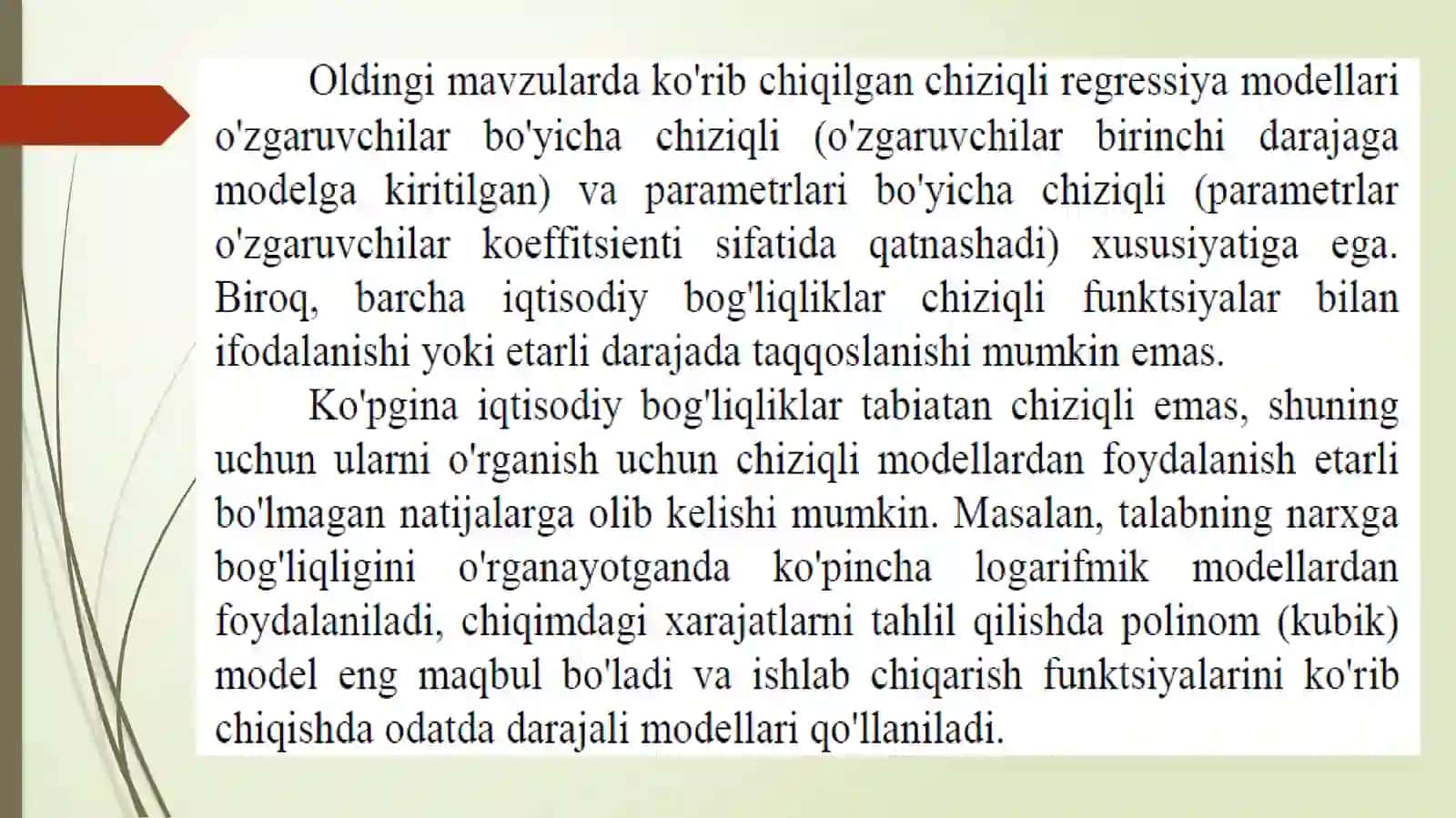 Chiziqsiz regressiya. Ko‘p omilli ekonometrik tahlil 3