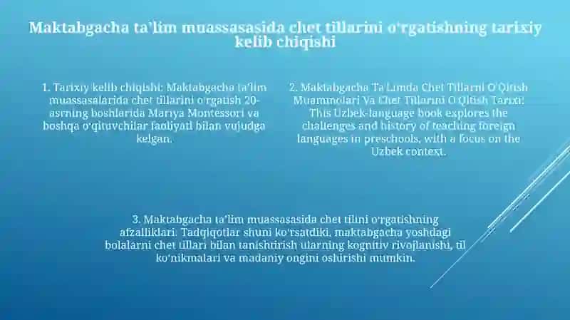 Maktabgacha Ta'Limda Chet Tillarni O'Qitish Muammolari Va Chet Tillarini O'Qitish Tarixi 3