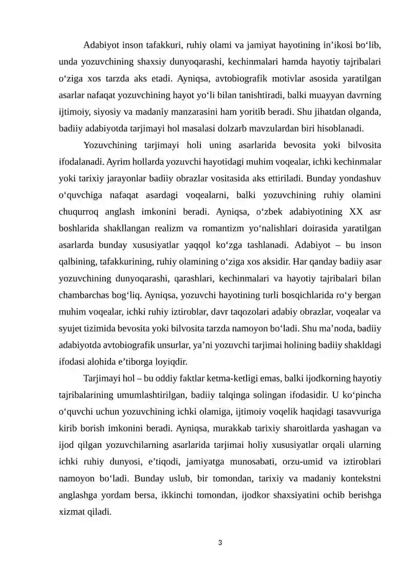 KURS ISHI "YOZUVCHI TARJIMA HOLINING BERILISHIGA XOS XUSUSIYATLARI ("O‘tmishdan ertaklar", "Sarob")" 3