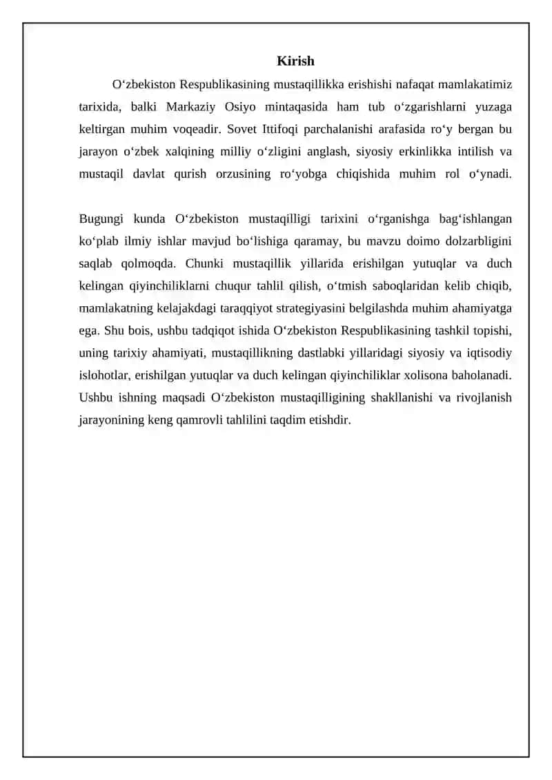 Mustaqil o'zbekiston respublikasing tashkil topishi va uning tarixiy axamyati 3
