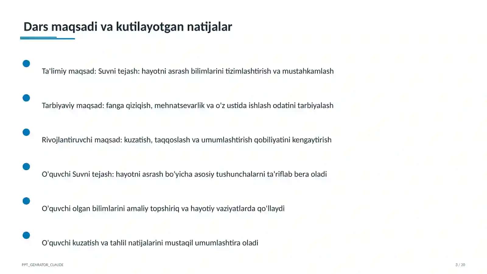 Sinf soati va tarbiyaviy tadbirlar (1–11) — ochiq dars uchun 3