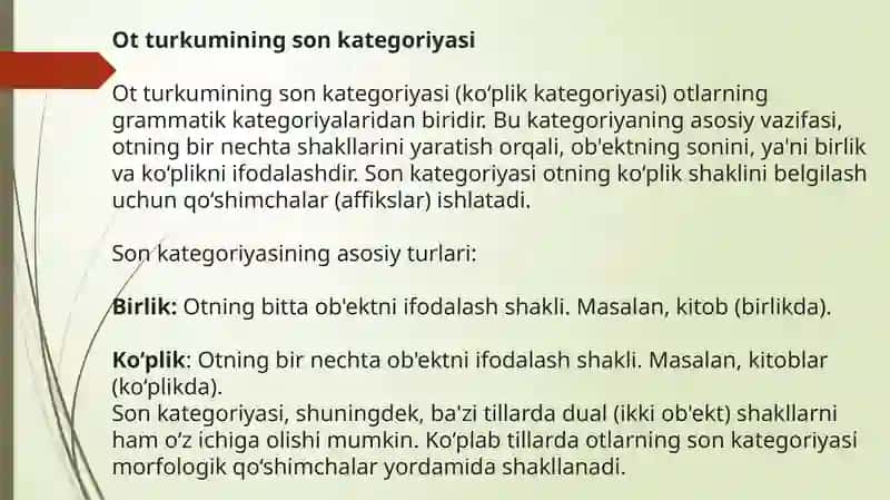 ot turkumining son kategoriyasi 3