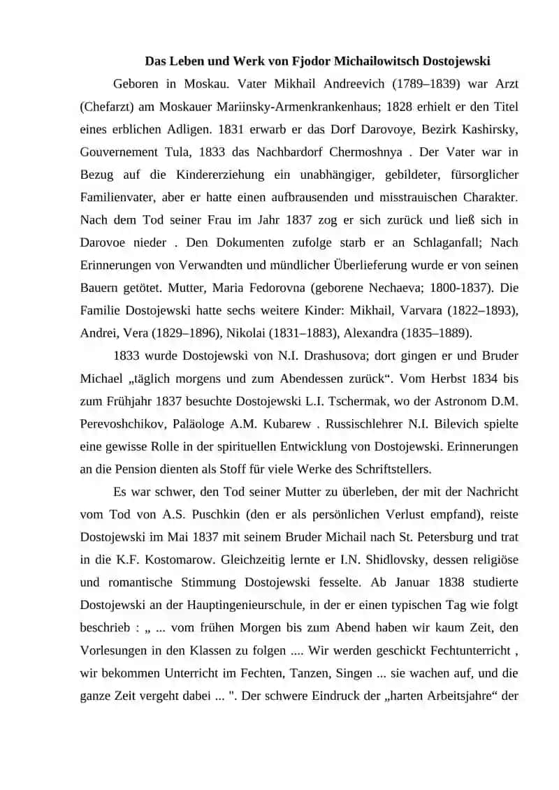 Lebensweg und Schaffen von M. F. Dostojewski 3