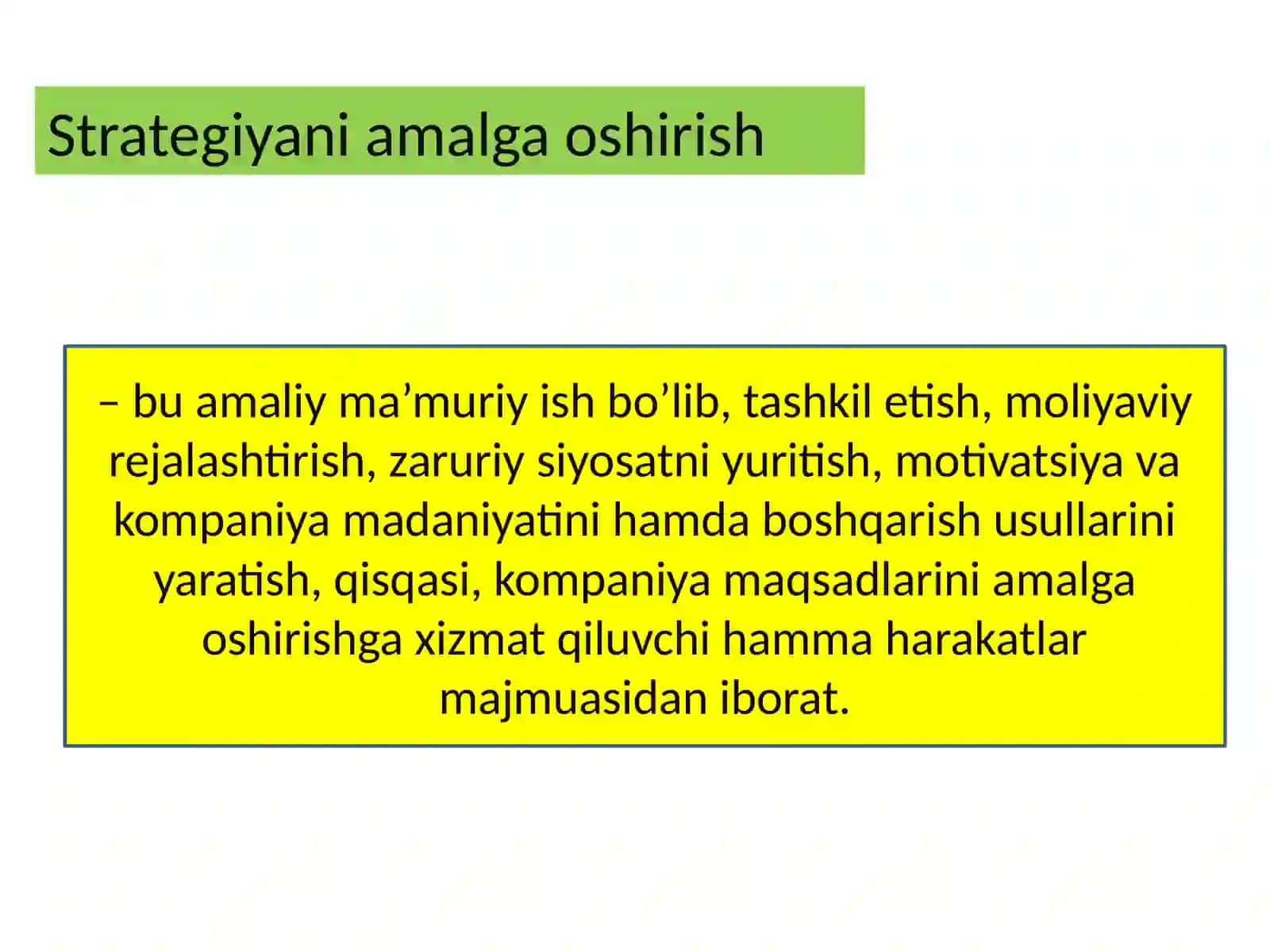 Strategik rejalarni amalga oshirish 3