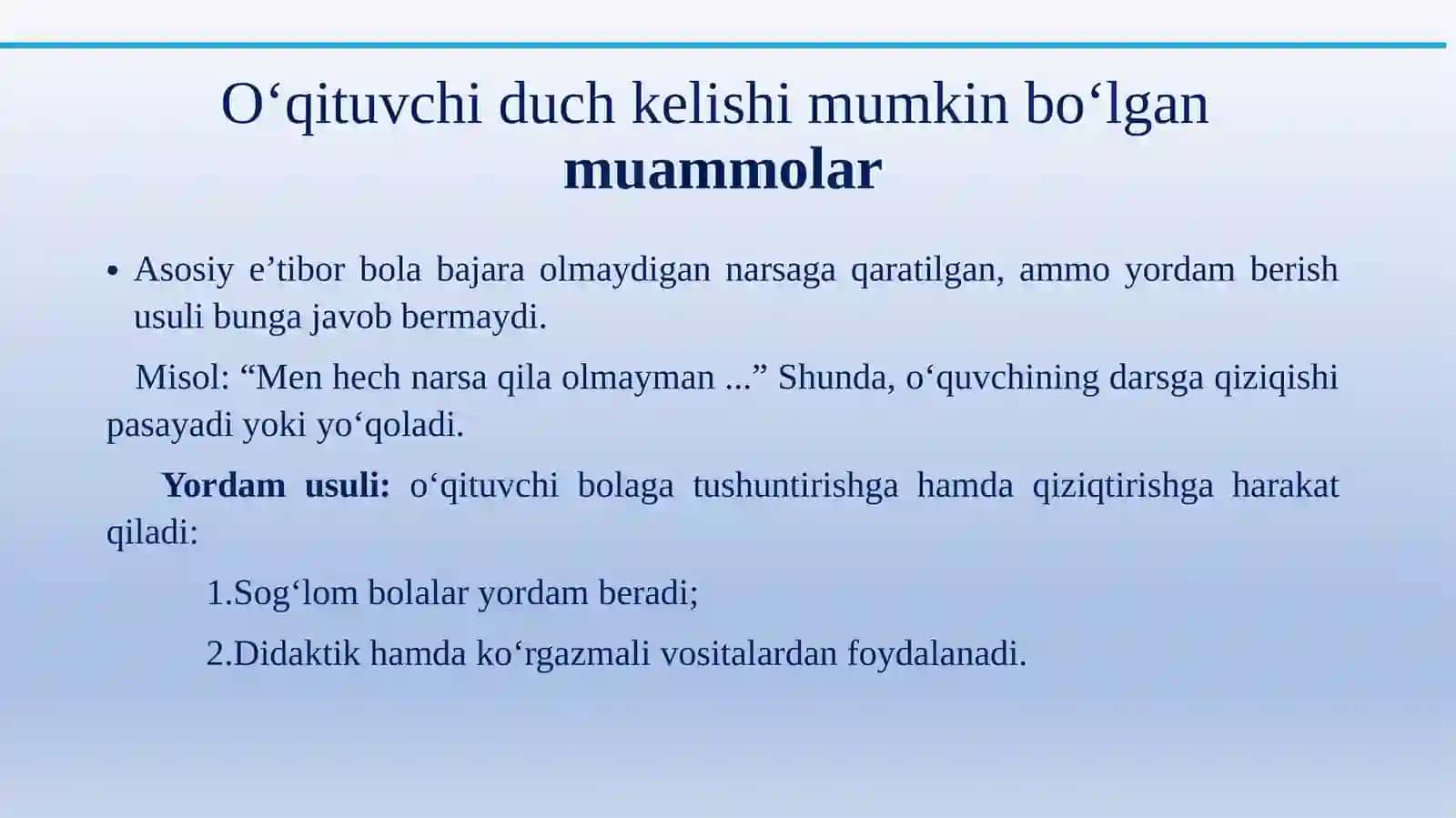 Alohidata’limga ehtiyoj bo‘lgan o‘quvchilarning asl holatini aniqlash: Psixologik test 3