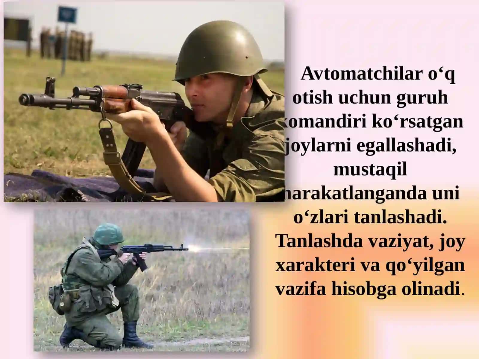 O‘q uzish — jangda dushmanni yo‘q qilishning asosiy vositasi.O‘t ochish turlari 3