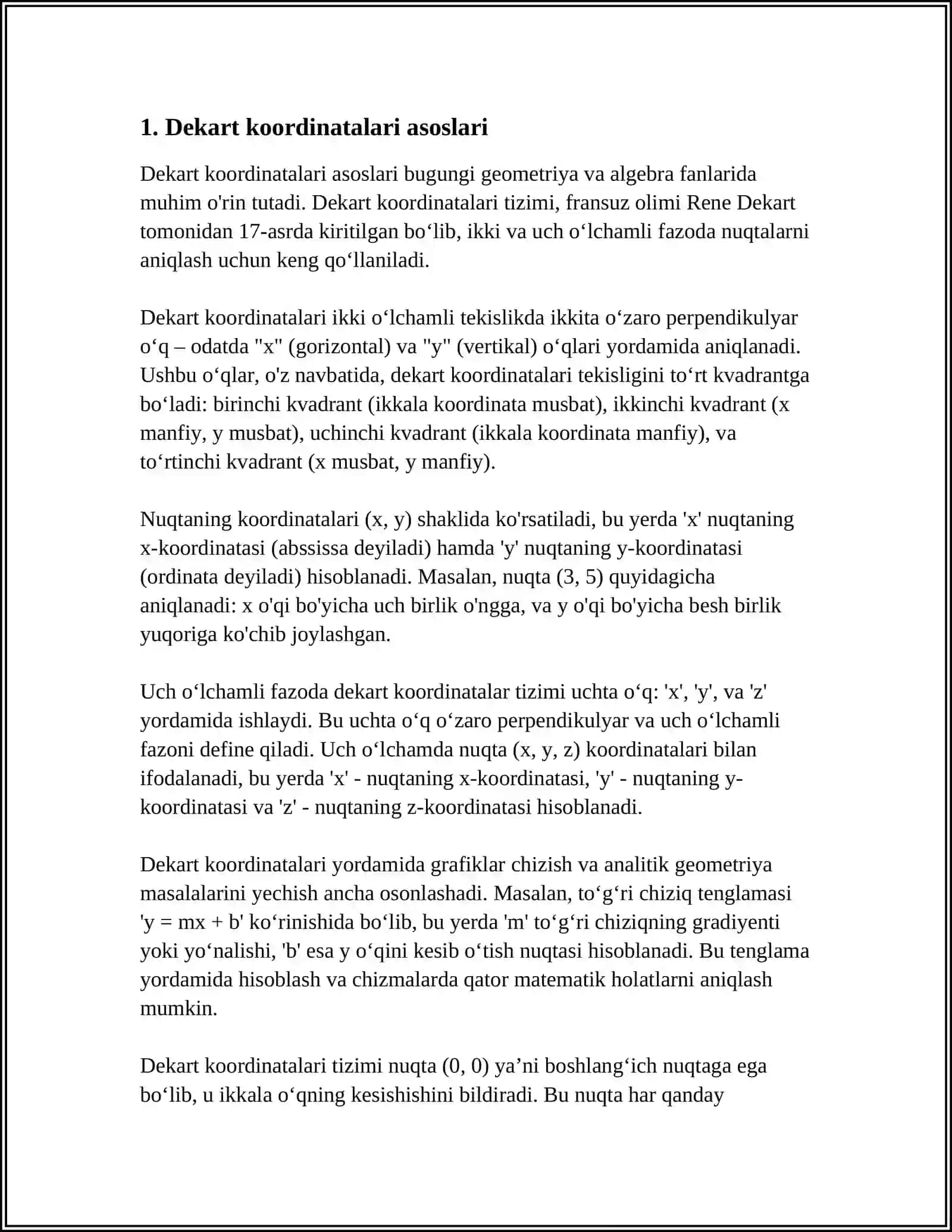 DEKART VA QUTB KOORDINATALARI ORASIDAGI BOĞLANISH.KOORDINATALARNI ALMASHTIRISH.SILINDRIK VA SFERIK KOORDINATALAR 3