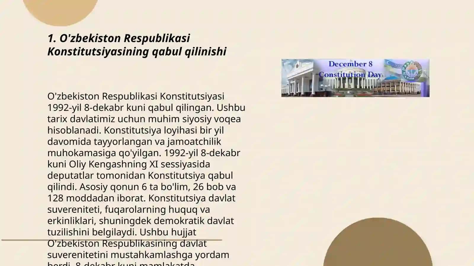 O'zbekiston Respublikasi Konstitusiyaning qabulqilinishi va uning tarixiy ahamiyati 3