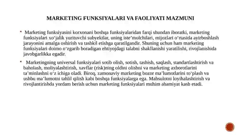 Marketingning funksiyalari, vazifalari va tamoyillari 3