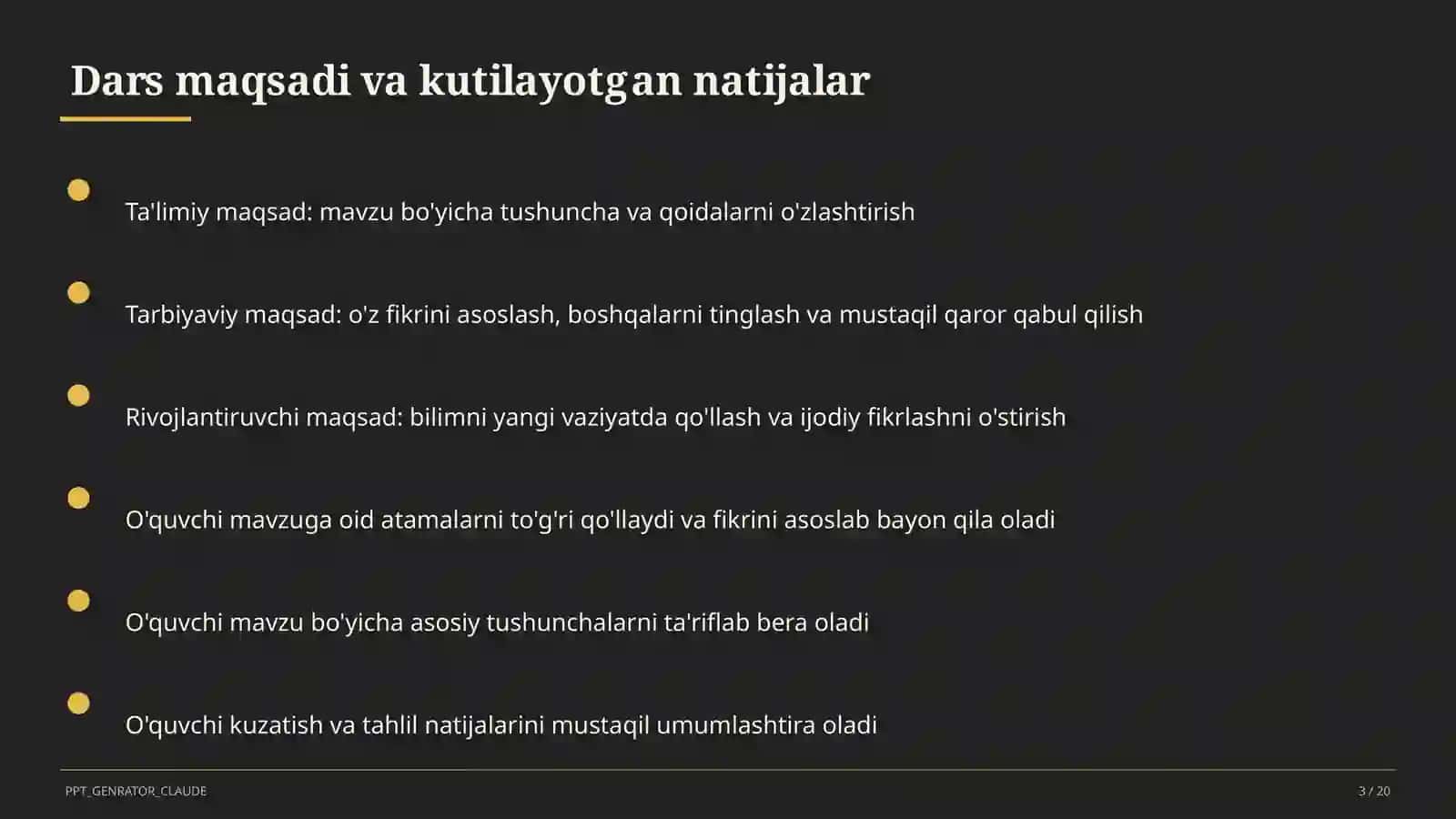 Dars refleksiyasi va o'z-o'zini tahlil 3