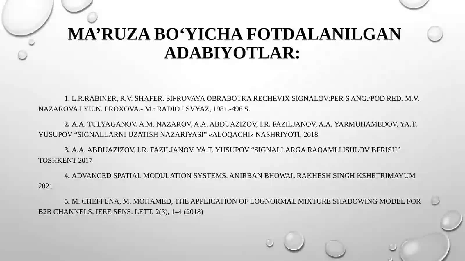 Zamonaviy signalllarga ishlov berish tizimlari va texnologiyalari 3