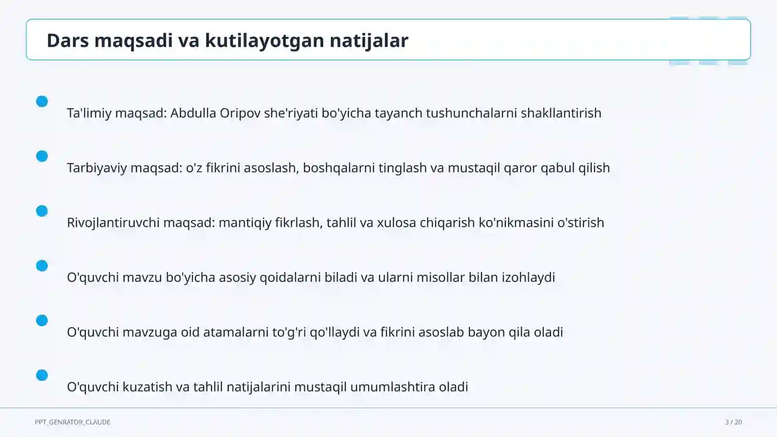 Abdulla Oripov she'riyati (9-sinf) 3