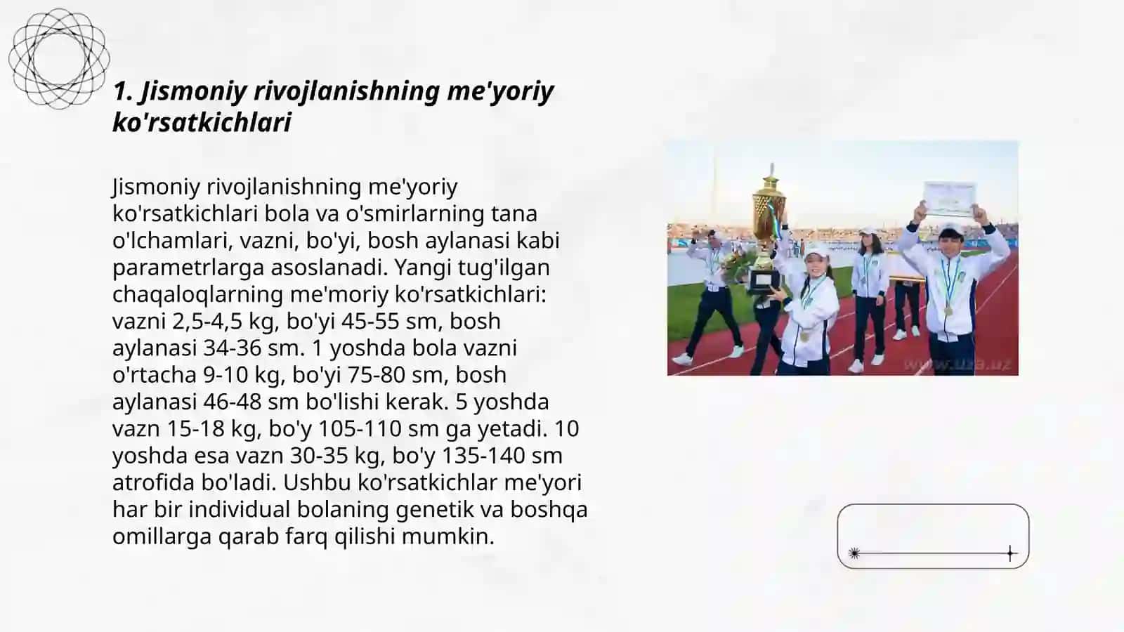 Jismoniy rivojlanishning me'yoriy ko'rsatkichlari 3