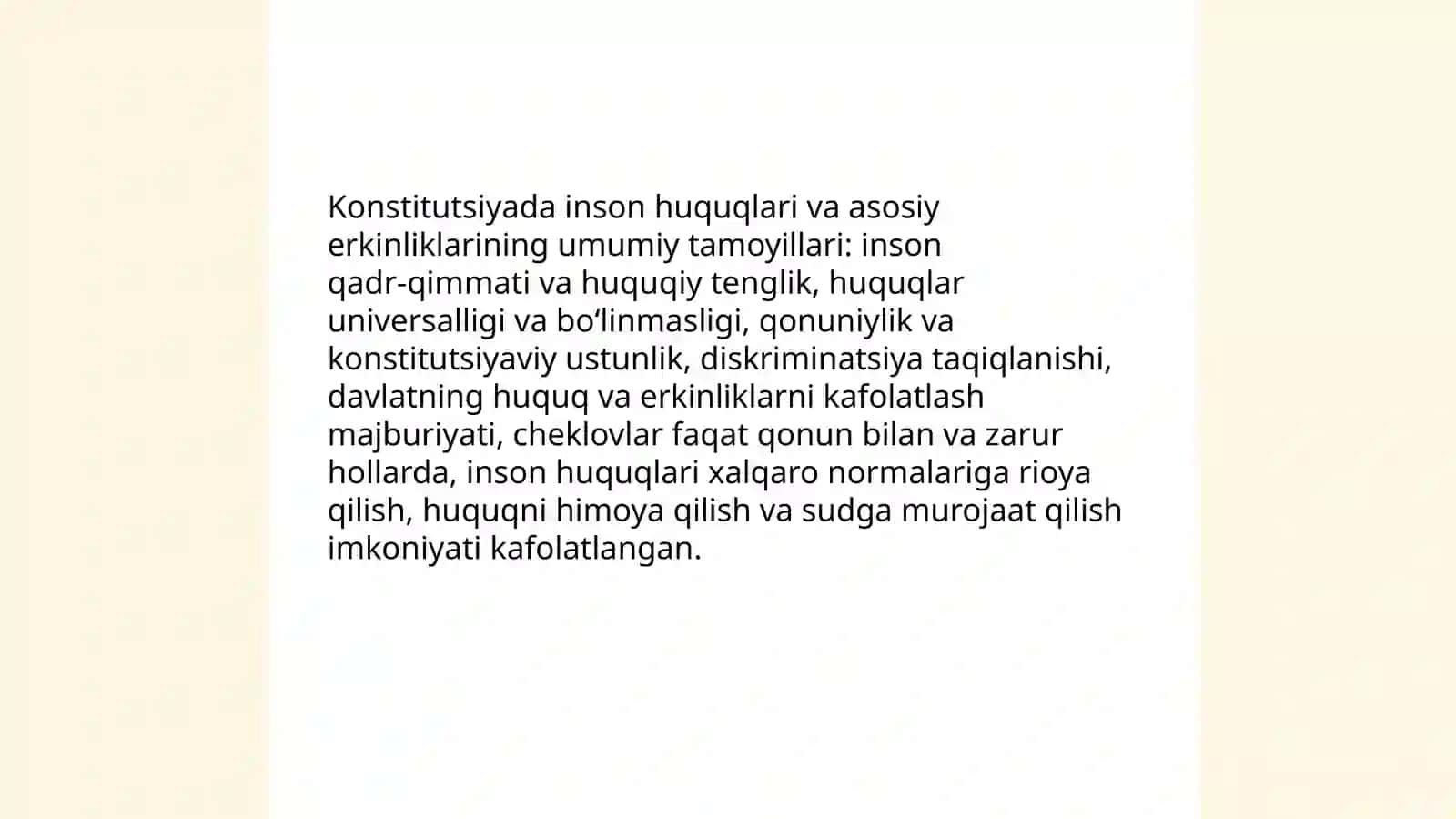 Oʻzbekiston Respublikasi Konstitutsiyasi — inson huquqlari va erkinliklarining kafolati 3